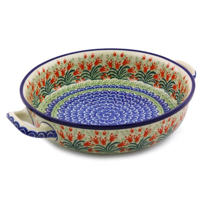 Polish Pottery Round Baker - 10" - Crimson Bells Polish Pottery Round Baker - 10" - Crimson Bells