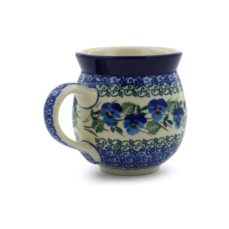 Polish Pottery Bubble Mug - 12 oz - Blue Pansies Polish Pottery Bubble Mug - 12 oz - Blue Pansies