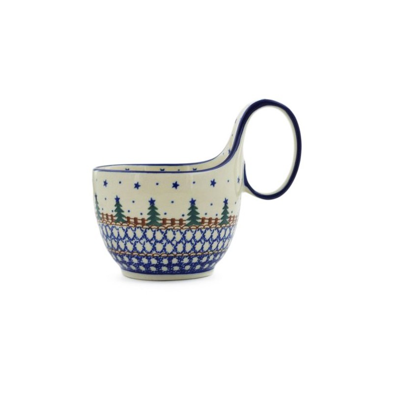 Polish Pottery Bowl - 4" with Handle - Pines