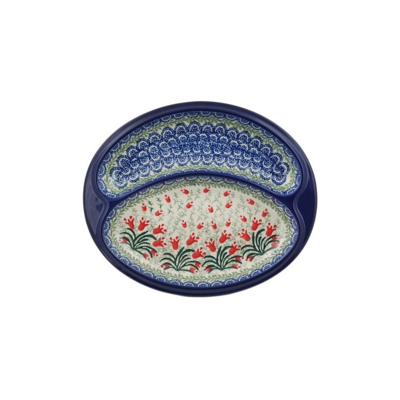 Polish Pottery Divided Plate - Crimson Bells Polish Pottery Divided Plate - Crimson Bells