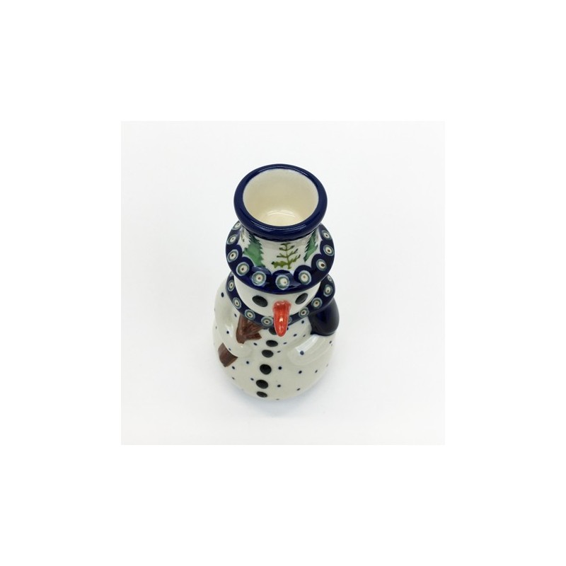 Polish Pottery Snowman Candleholder Polish Pottery Snowman Candleholder