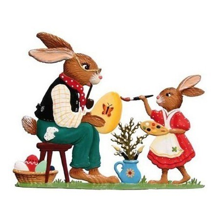 Easter Bunnies Painting Eggs Stand-up Pewter Decoration