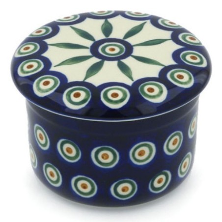Polish Pottery Butter Crock - French Style - Peacock