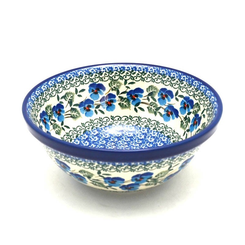 Polish Pottery Bowl - 5.5" - Blue Pansies Polish Pottery Bowl - 5.5" - Blue Pansies
