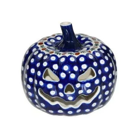 Polish Pottery Jack-o'-Lantern Pumpkin Luminary - 7" - Mosquito