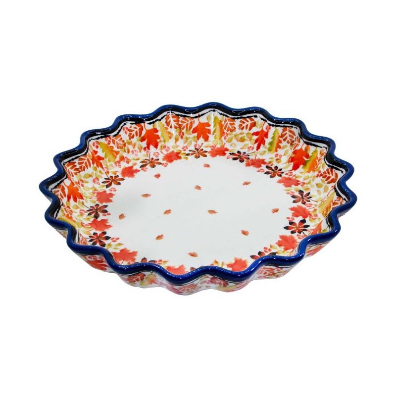 Polish Pottery Fluted Pie Baker - 10" - Autumn Leaves