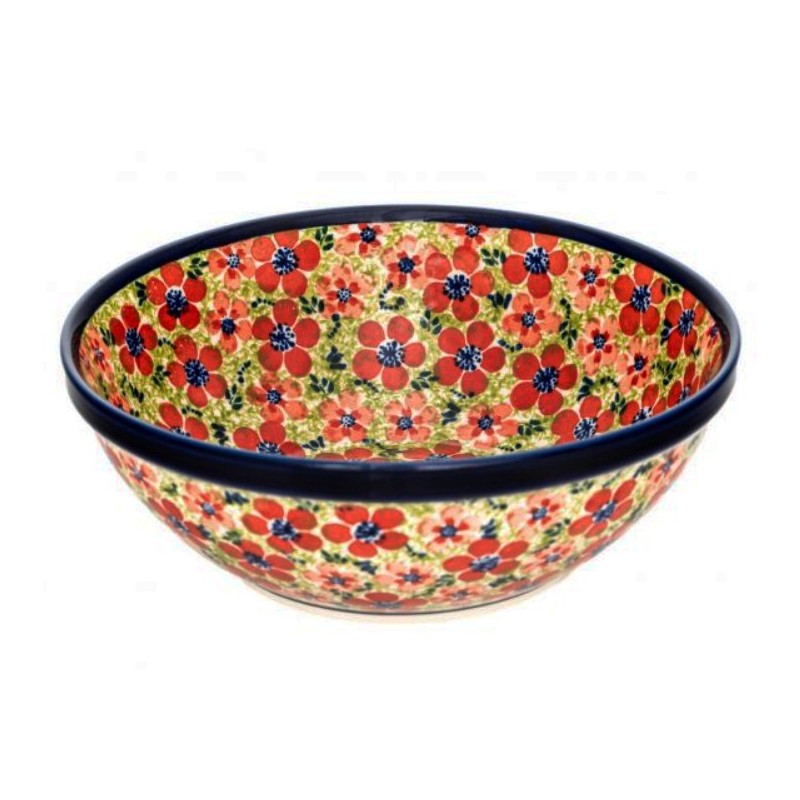 Polish Pottery Bowl - 10" - Ruby Blooms Polish Pottery Bowl - 10" - Ruby Blooms