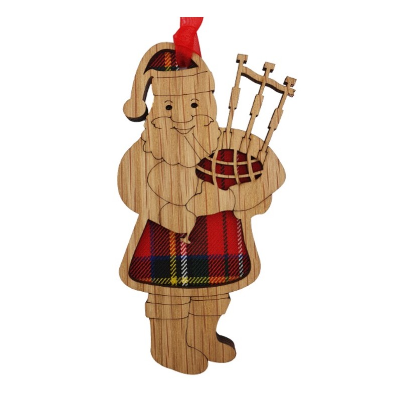 Scottish Santa with Bagpipes Tartan Wooden Ornament Scottish Santa with Bagpipes Tartan Wooden Ornament