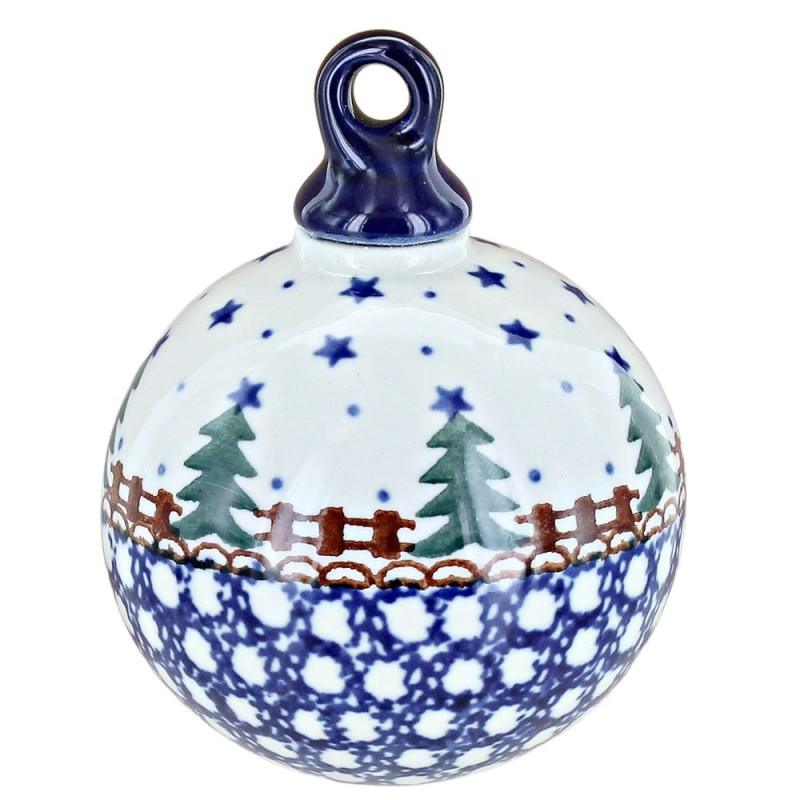 Polish Pottery Ball Ornament - 4" - Pines Polish Pottery Ball Ornament - 4" - Pines